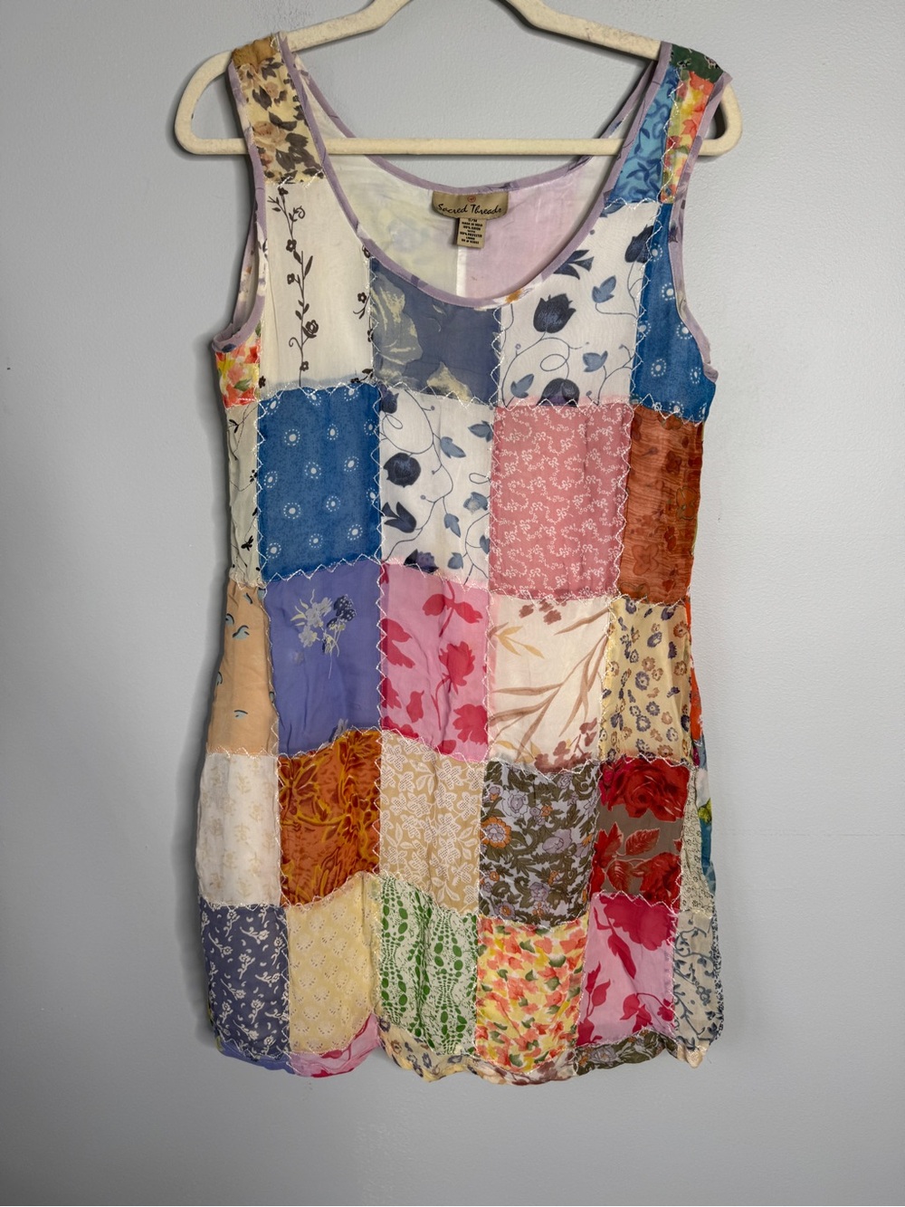 Sacred Threads Multicolor Patchwork Mini Dress - Blue Pink Orange Red